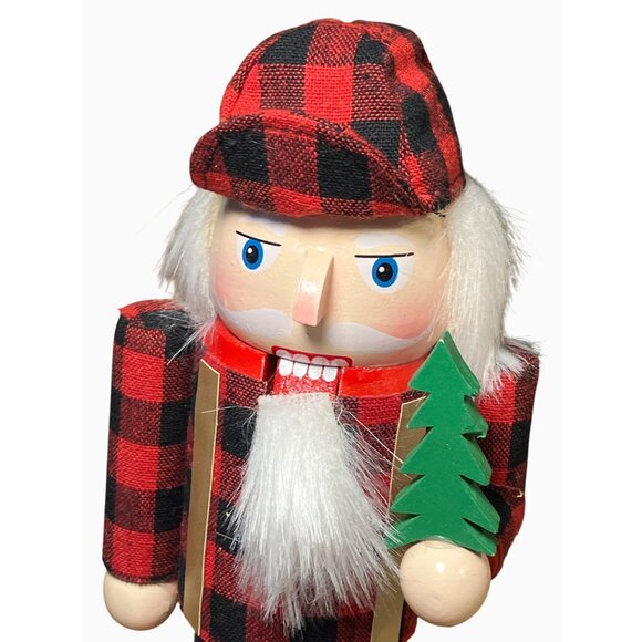 Lumberjack Nutcracker Wood Figurine Plaid Shirt 9 Inches Tall - Picture 7 of 9